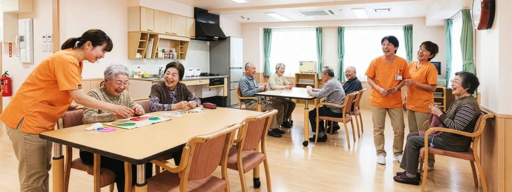 スタッフと入居者がレクリエーション活動を行う共用スペース